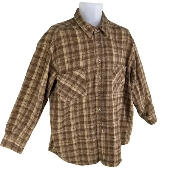 Vintage St Johns Bay Mens XL Brown Plaid Shirt Long Sleeve Shacket Garndpacore - Picture 9 of 16